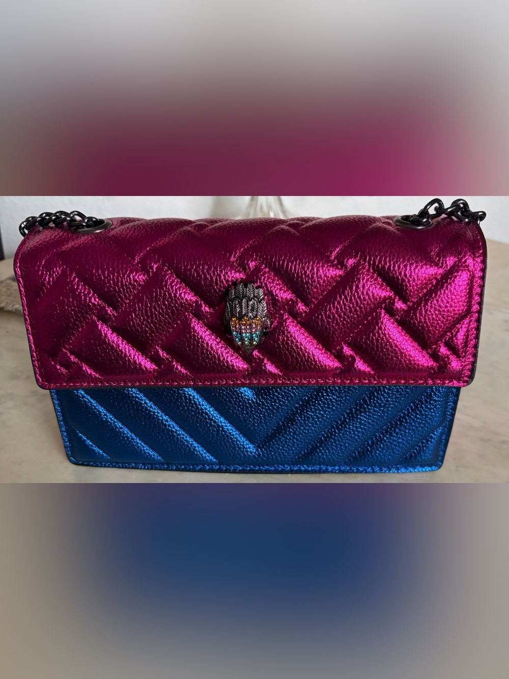 Kurt Geiger Metallic Fuchsia and Metallic Blue Quilted Mini Crossbody